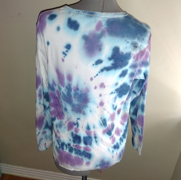 Tie Dye Long Sleeved Shirt, Blue Tie Dye Shirt, Blue Purple Tie Dye Blouse - Picture 14 of 16